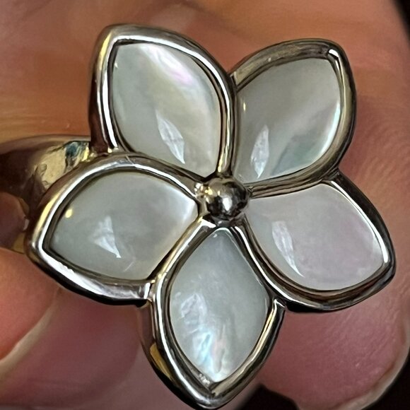 Steel by Design White Moonstone Flower Ring – Size 8 - Picture 2 of 9